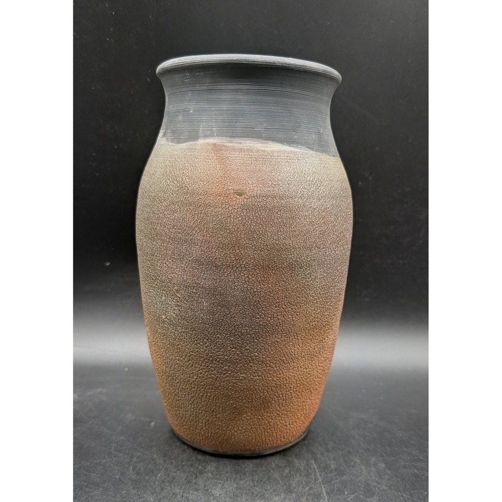 SWHS 15 Signed Studio Pottery Vase Textured Salt Glaze Brutalist Earth Tones